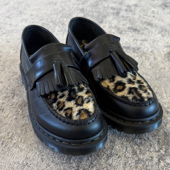 Dr. Martens Shoes - Dr. Martens Adrian Tassel Loafer Black  with Leopard Faux-Fur